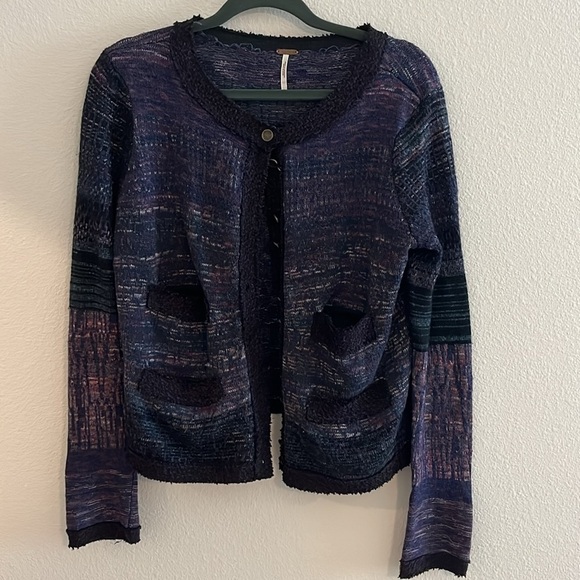 Free People Tweed Knit Silk Wool Angora Button Down Cardigan Size Small - Picture 3 of 9